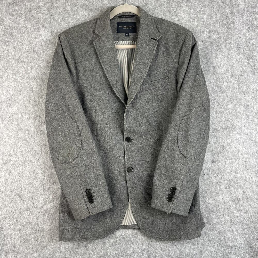 Bananaβ Republic Twill Blazer Mens 38R Gray Tailored Elbow Patch Italian Cotton